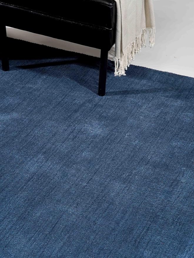 Rugsotic Carpets Hand Knotted Gabbeh Wool 6'x9' Area Rug Solid Blue L00111 - Image 3