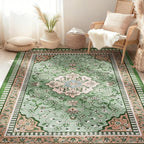 Luxury 5' x 7' Green Washable Area Rugs, Boho Low Pile Easy Clean Non-Slip Rug - Image 6
