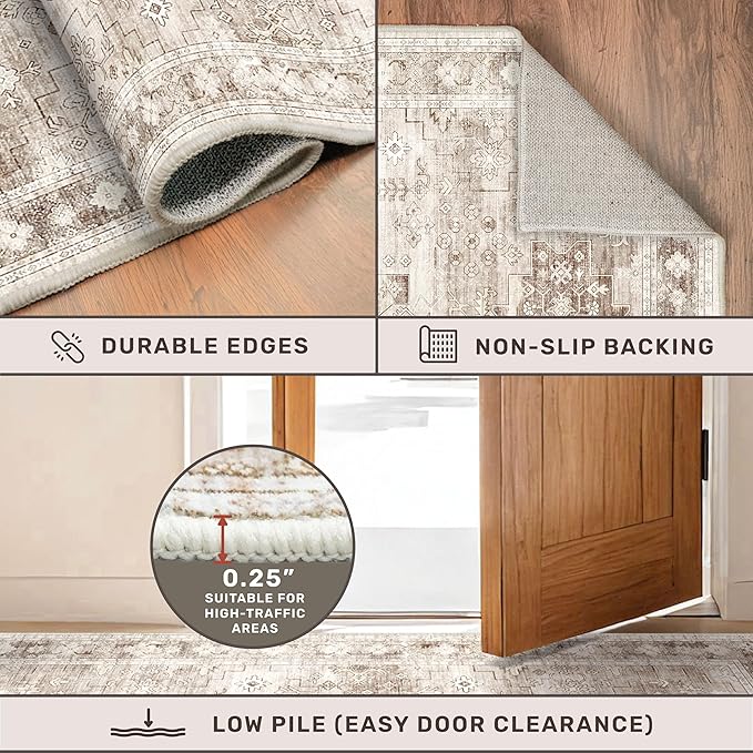 Washable Neutral Farmhouse Living Room Rug, 5x8 Area Rugs - Image 5