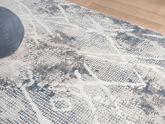 Adel Modern Area Rug for Living Room, 6x9 Rustic Distressed Abstract Blue Rug - Image 5