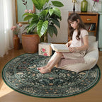 4ft Round Area Rugs for Living Room, Washable Floral Circle Rug Non Slip Low - Image 2