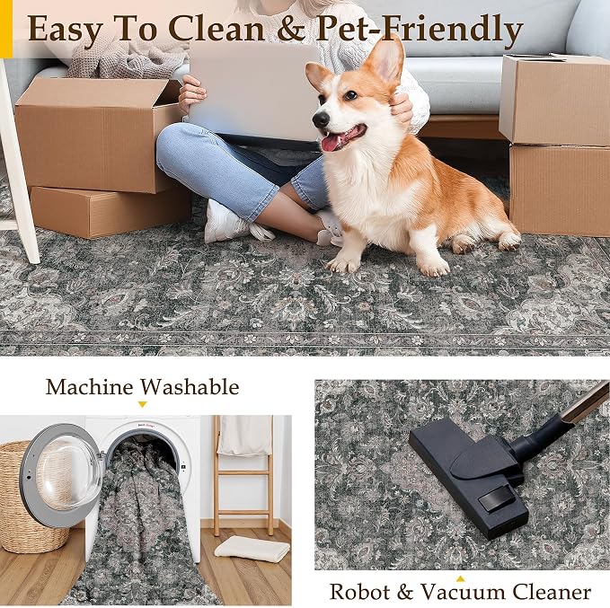 HUGEAR Retro Black Area Rug 8x10 Machine Washable Living Room Rugs Distressed - Image 7