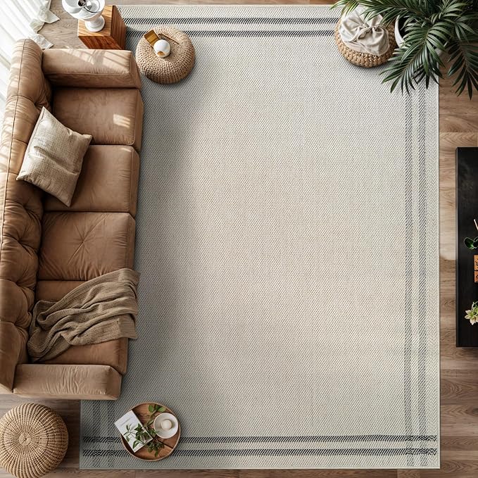 Easy Jute Rugs 6x9 Bordered Bone Color Living Room Indoor Outdoor Area Rug - Image 8