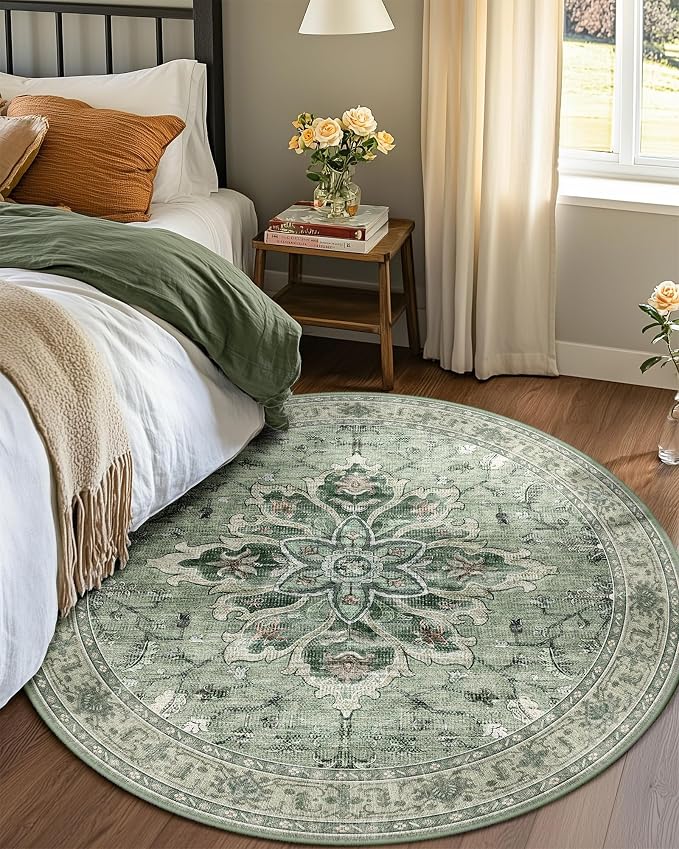 Area Rugs 4ft Washable Non-Slip, Floral Vintage Distress Print Pattern by RELEANY