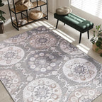 CAMILSON Indoor Outdoor Rug 5x7 Bohemian Medallion Floral Area Rugs - Image 3