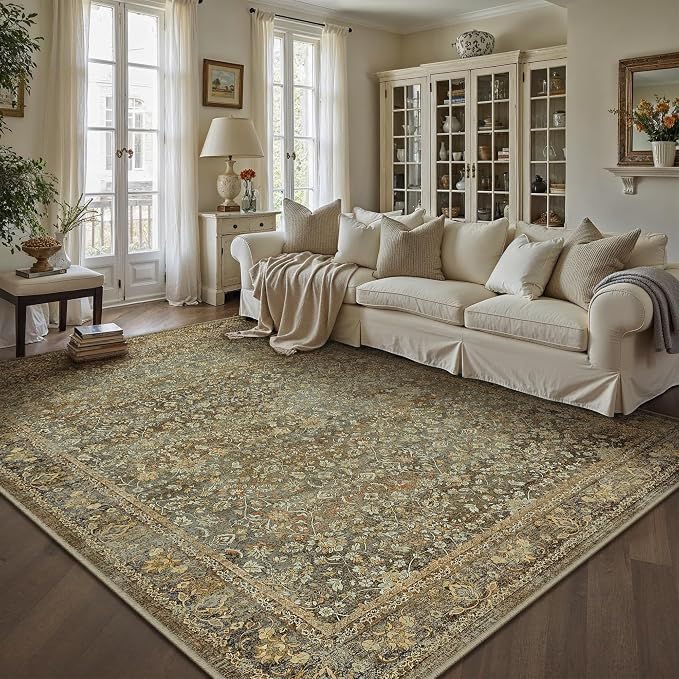Area Rug 8x10 Brown Living Room Washable Vintage Carpet Non Slip Indoor Retro - Image 5
