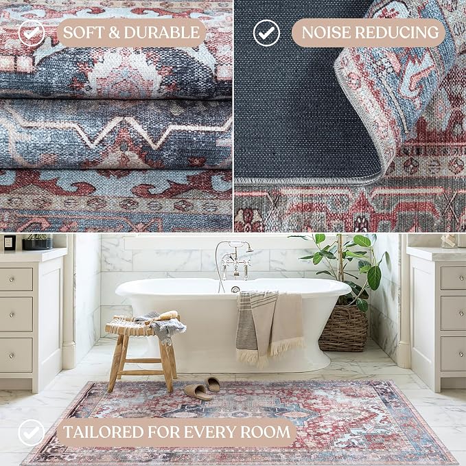 Washable Area Rug. Modern Farmhouse. Vintage. Turkish. Bohemian. Distressed. - Image 5