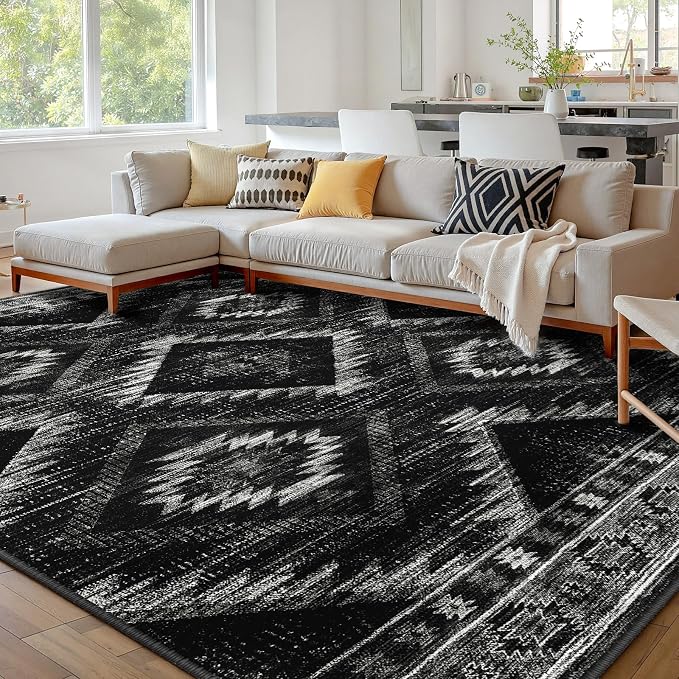 Area Rug 10x12 Rug Machine Washable Non-Slip Low Pile Print Pattern Western Rug - Image 2