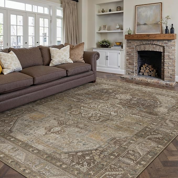 6x9 Brown Washable Vintage Area Rug by WondRg