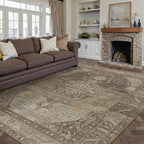 6x9 Brown Washable Vintage Area Rug by WondRg