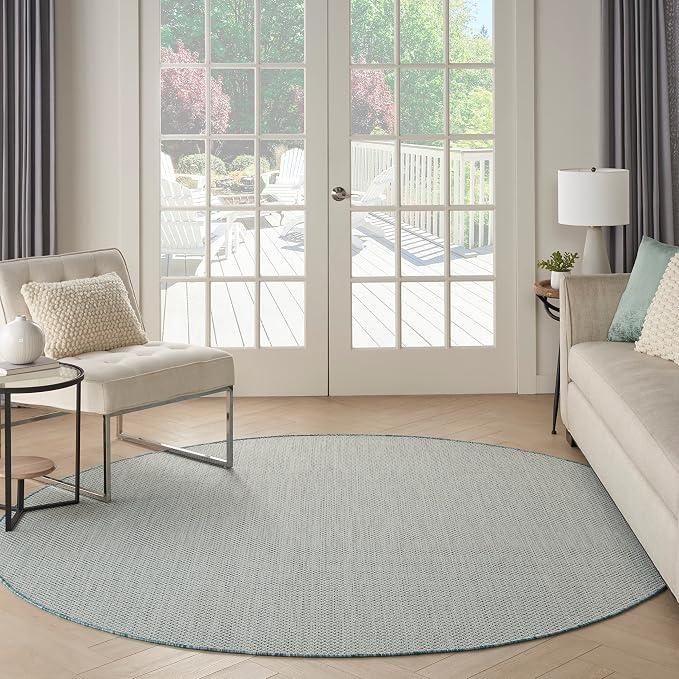 Nourison Home Courtyard Ivory Aqua 8' x Round Area Rug - Image 3