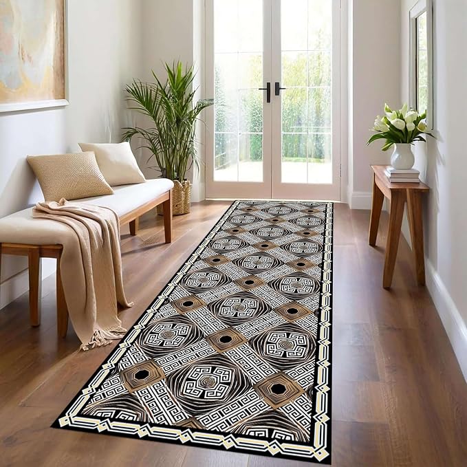 Classic Geometric Runner Rug, Greek Key Print Runners Rugs, Vintage Moroccan - Image 4