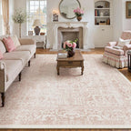 Pink Area Rug 9x12 Machine Washable Large Vintage Living Room Distressed Non by PureCozy