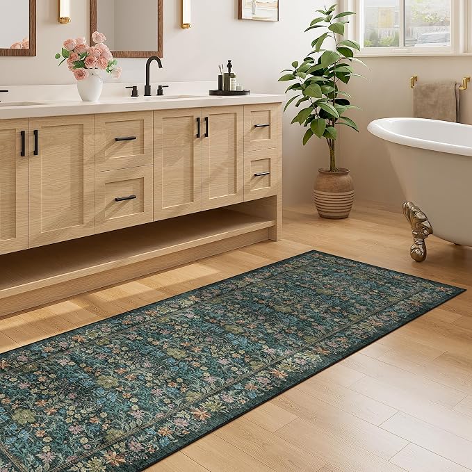 DUKINO 2.6x8 Runner Rug for Hallway, Washable Vintage Floral Kitchen Rug - Image 9