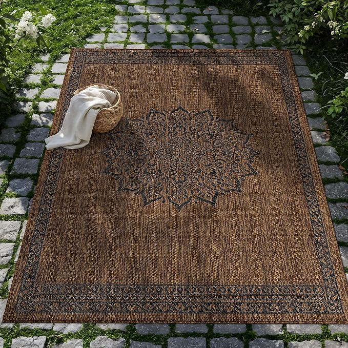 CAMILSON Outdoor Rug 10x14 Medallion Gold Modern Large Area Rugs - Image 7