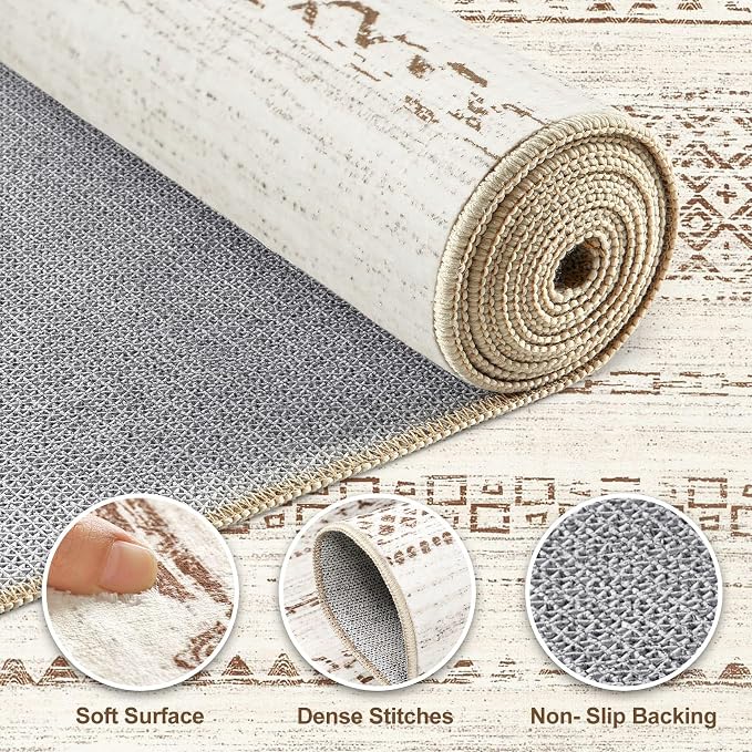 Nakagishi 6x8 Area Rug Living Room: Washable Boho Large Neutral Modern Soft - Image 3