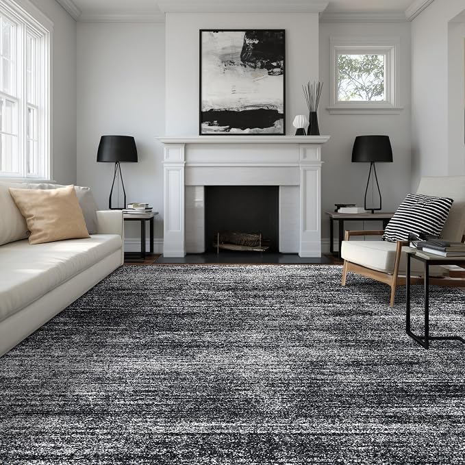 Black and White Rug for Living Room, Washable Abstract Modern Boho Dark 5x7 by BILEEHOME