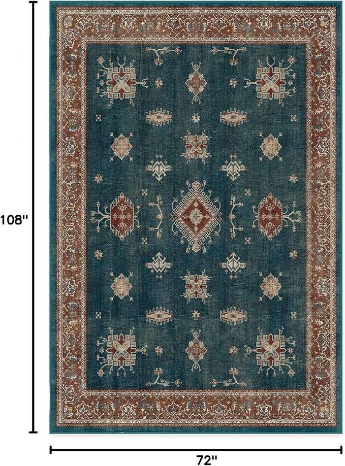 RUGGABLE Washable Vintage Area Rug – Verena Teal Blue 6x9, Stain-Resistant - Image 3