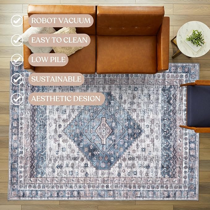 Washable Area Rug. Modern Farmhouse. Vintage. Turkish. Bohemian. Distressed. - Image 3