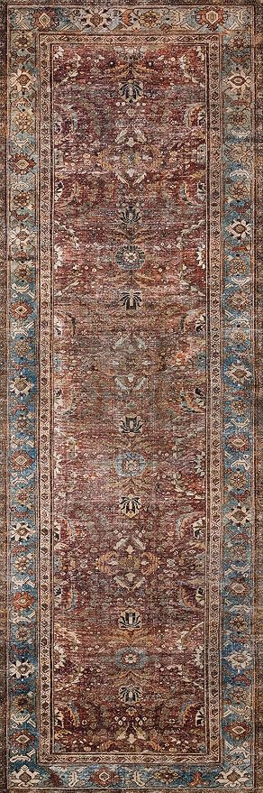 Loloi Layla Collection LAY-01 Brick/Blue 2'-6" x 9'-6" .13" Thick Runner Rug - Image 3