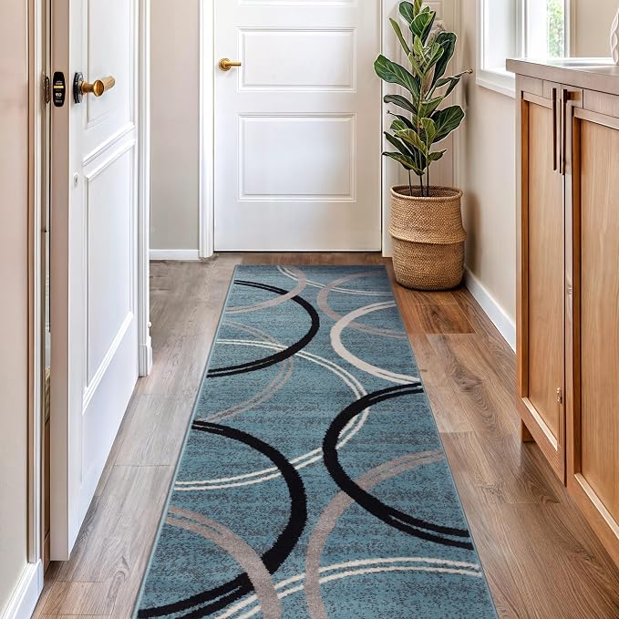 Rugshop Modern Wavy Circles Design Runner Rug, Non-Shedding Carpet - Image 7