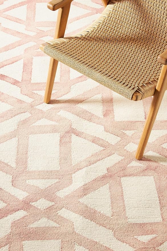 Hand-Tufted Wool Marengo Rug in Pink – Elegant Geometric Wool Carpet - Image 2