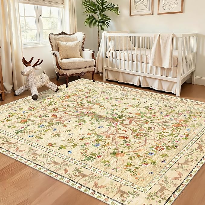 5x7 Area Rugs for Living Room, Machine Washable Non-Slip Carpet, Boho Floral - Image 3