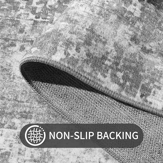 Living Room Rug 5x7 Gray Area Rug Machine Washable Boho Rug Non Slip Abstract - Image 5