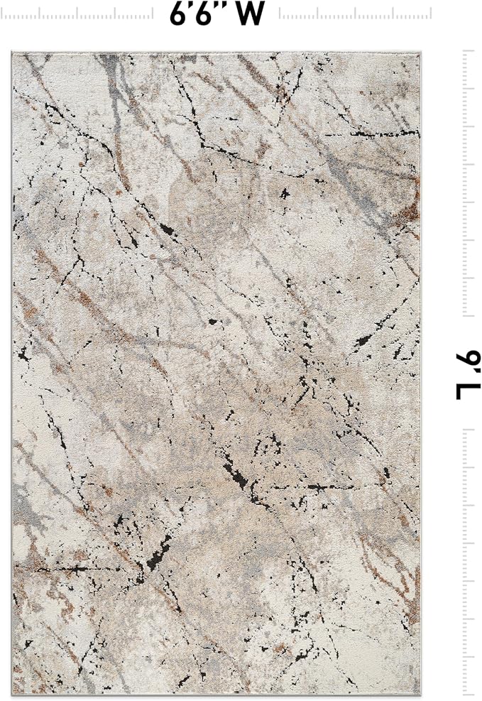 Rugshop Drifted Marble Abstract Area Rug Durable, Kid & Pet Friendly Gray - Image 2