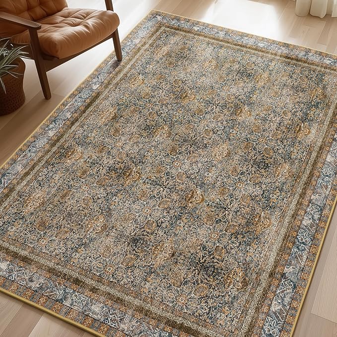 Phantoscope Washable Area Rug 4'x6' Non-Slip, Vintage Neutral Rugs by Phantoscope