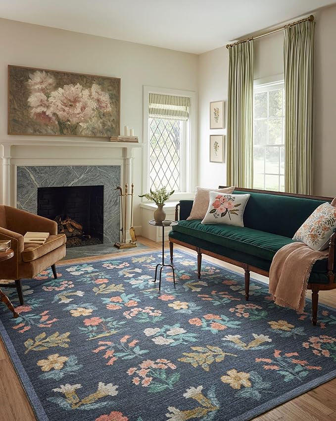 Loloi Rifle Paper Co. Rosa Collection RSA-03 Navy 2'-6" x 9'-6" Runner Rug by Loloi