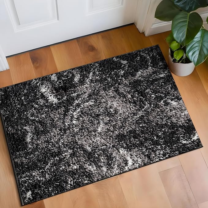 Rugshop Abstract Marble Shag Area Rug Anthracite Dark Gray 2' x 3' Ideal by Rugshop