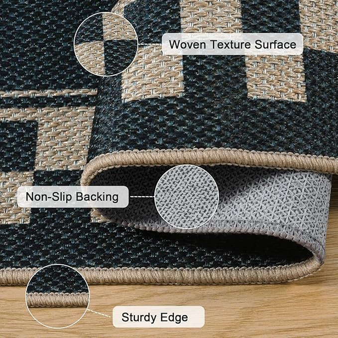 OJIA Easy Jute Kitchen Rug, 2x3 Black Indoor Door Mat Checkered Washable Area - Image 3