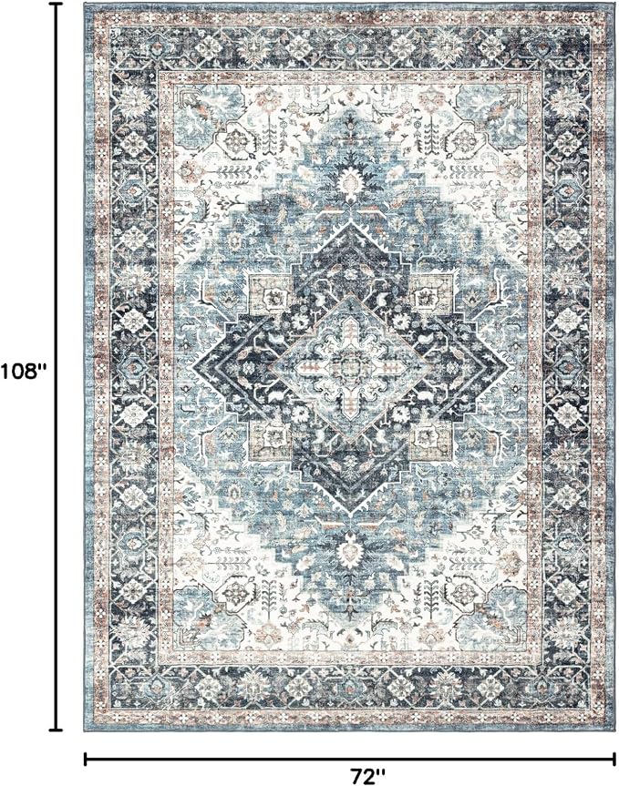 Area Rug 6×9, Large Vintage Boho Rug, Ultra-Soft Low Pile, Non Slip, Stain - Image 2