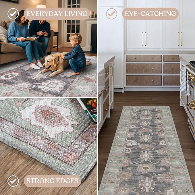 Fame Living Green Oushak Rug, Large Area Rugs - Image 4