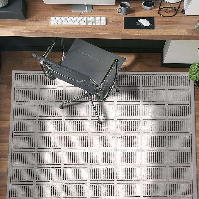 Rugshop Bohemian Stripe Lines Washable Non Slip Area Rug 3' x 5' Ivory by Rugshop