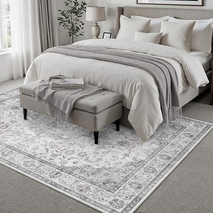HUGEAR Area Rug 8x10 Vintage Grey Machine Washable Living Room Rugs Thin - Image 4