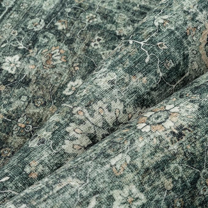 2x3 Washable Area Rug for Entryway Green Vintage Non-Slip Low Pile Distressed - Image 8