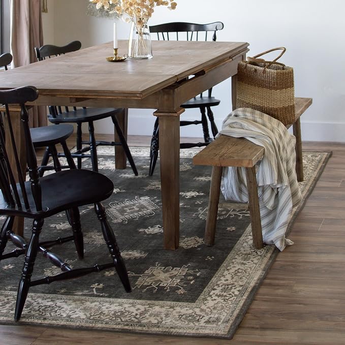 RUGGABLE Washable Vintage Area Rug – Verena Dark Wood 5x7, Stain-Resistant - Image 2