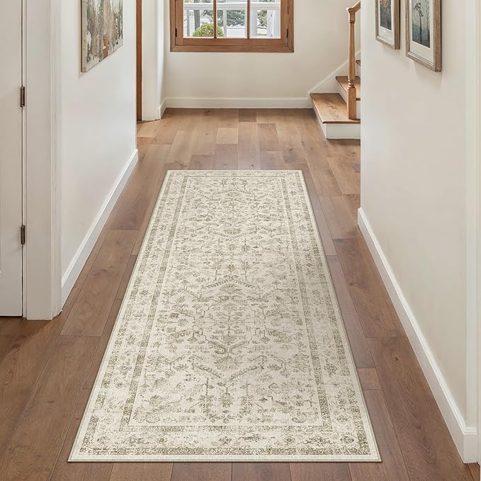 Taupe 2x5 Runner Rug Vintage Area Carpet Hallway Indoor Kitchen Washable Low - Image 4