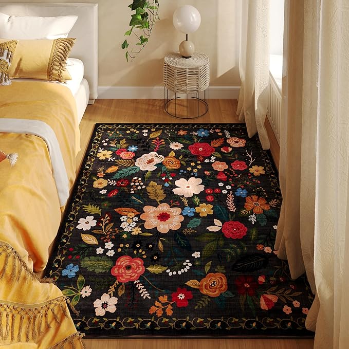 Rugcomf Area Rug 4x6 Rug Washable Boho Rugs Non Slip Low Pile Floral Small - Image 4