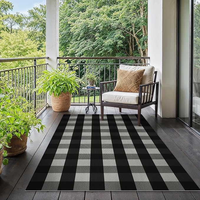 GENIMO Checkered Rug 3x5 Ft Black and White Outdoor Rug Buffalo Plaid Rugs Mat - Image 6