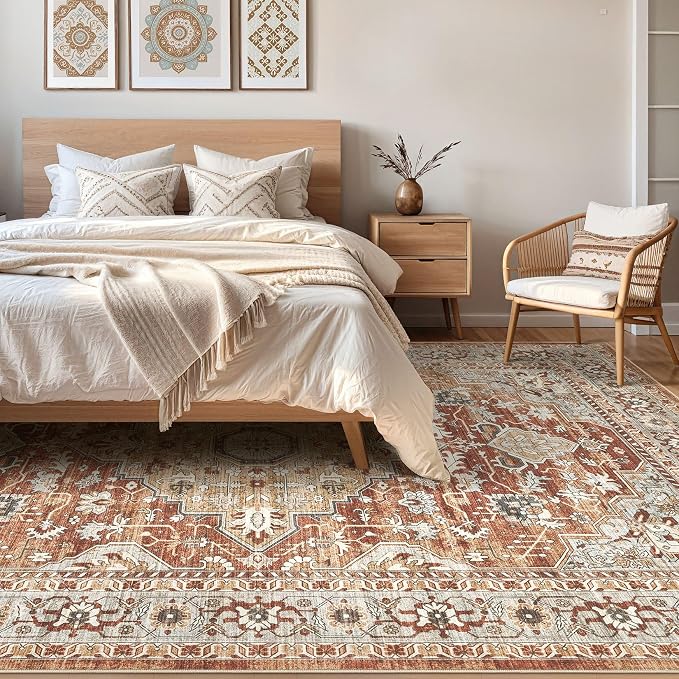 9x12 Area Rug Living Room: Machine Washable Boho Large Vintage Soft Rugs Stain - Image 4