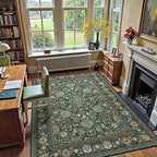 Dark Green Floral Living Room Rug 5x7 Washable Rugs Boho Vintage Oriental Large - Image 3
