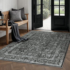 Dark Black Area Rug 5x7 Machine Washable Vintage Living Room Distressed Non - Image 5