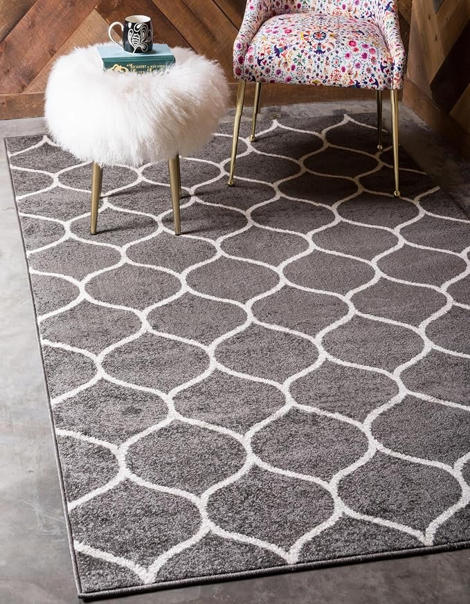 Rugs.com Lattice Frieze Collection Rug – 6' x 9' Dark Gray Medium Rug Perfect by Rugscom