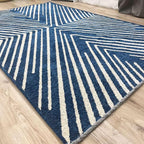 Alfa Rich 4x6 Geometric Navy Blue Off White Washable Area Rugs by AlfaRichRugs