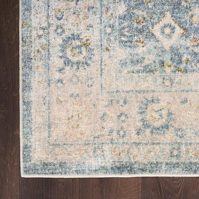 Nourison Home Astra Machine Washable Teal Beige 2' x 6' Area Rug Easy Clean - Image 4