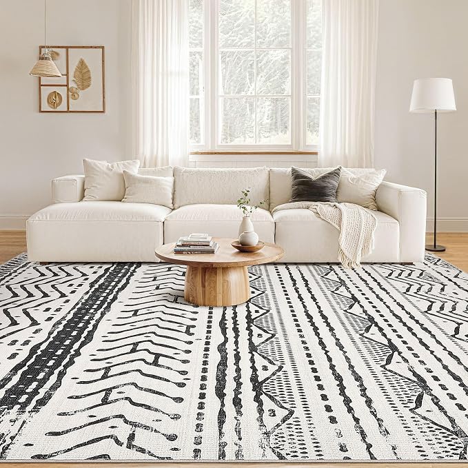 Nakagishi Black Rug Living Room 5X7: Washable Boho Large Neutral Soft Rug - Image 4