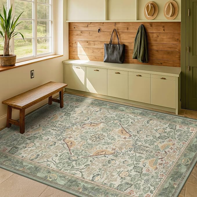 Washable Sage Green Area Rugs 5x7 - Image 8